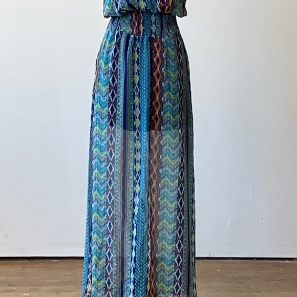 Fire Los Angeles Blue multicolor colorful Western Print maxi dress - Picture 9 of 11